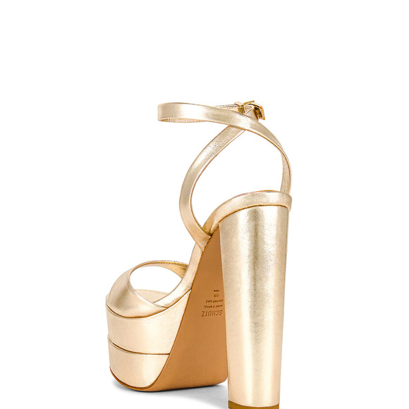 Schutz Gold Metallic Platform Sandal Size 9.5 Kaila Heels Disco Chunky High NEW - Picture 2 of 11